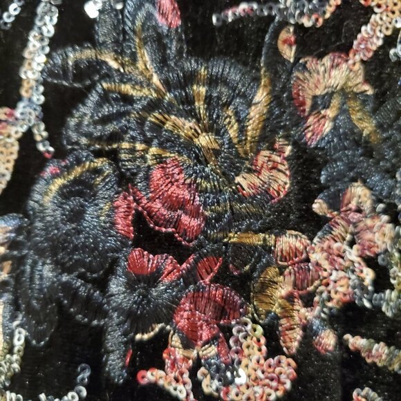 NWT Tahari Black Velvet Sequin Embroidered Knee Length Skirt Sz 10 Ornate Dressy - Picture 7 of 13